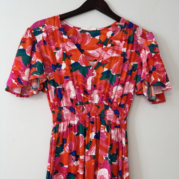 Anthropologie Abel The Label High Low Dress Women's Medium Floral Pink Tropical - Picture 3 of 14